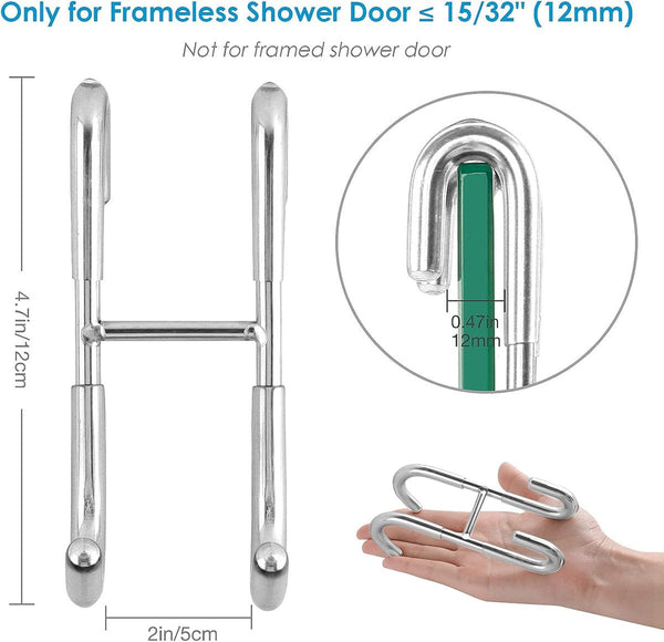 No Drill Shower Door Hooks 2 Pack For Rimless Glass Doors Rubber Scratch Protection Shower Doors