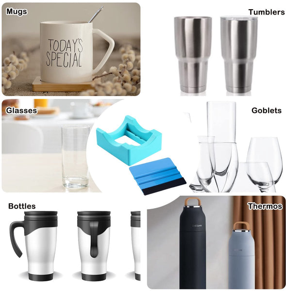 Vinyl Sticker Applicator For Cups Silicone Holder With Felt Edge Scraper Insulated Mug Non Slip Glass One Handed Sticking Mugs Bottles Diy Accessory V