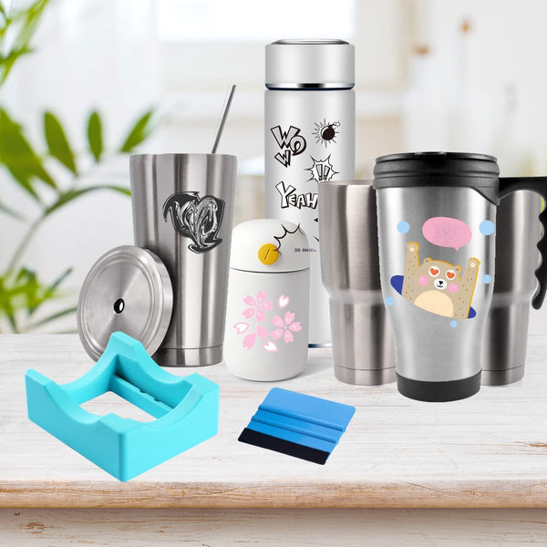 Vinyl Sticker Applicator For Cups Silicone Holder With Felt Edge Scraper Insulated Mug Non Slip Glass One Handed Sticking Mugs Bottles Diy Accessory V