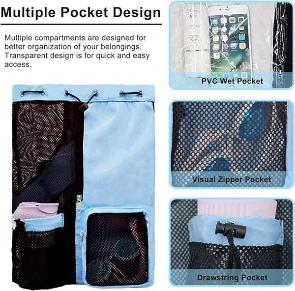 Backpack Sports Bag Travel Training Swimming 30*15*45Cm Mesh Material Drawstring Design Side Storage Space Unisex Suitable For Fitness Dancing Camping