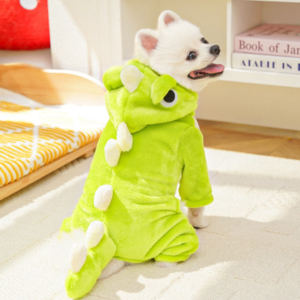 Warm Pet Clothing Cute Dinosaur Dog Suit Fleece Clothes For Small Dogs Green (Size L) Dog Clothing & Shoes