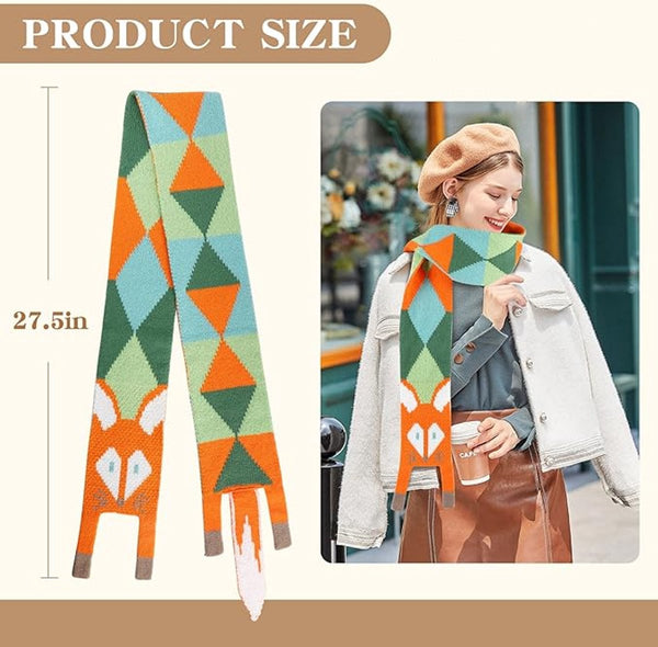 Cute Fox Scarf For Women Warm Knitted Winter 140Cm Stylish Gift Scarves & Wraps