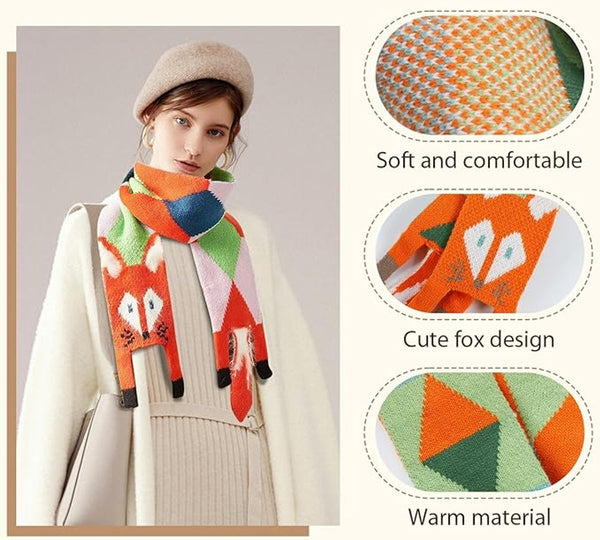 Cute Fox Scarf For Women Warm Knitted Winter 140Cm Stylish Gift Scarves & Wraps
