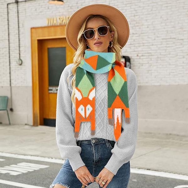 Cute Fox Scarf For Women Warm Knitted Winter 140Cm Stylish Gift Scarves & Wraps