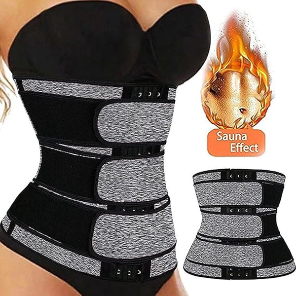 Women Sweat Reducer Training Belt Sweatband Waist Trainer Slimming Belly Band 3 Row Closure & Breathable Material Extended Sizes (S To 6Xl) Gray Xxxl