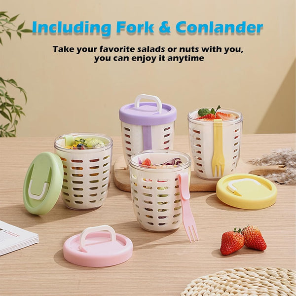 Fruit Bowl Salad Leakproof Reusable Food Container With Lid And Draining Basket Suitable For Work School Travel. 650 Ml (Pink) Bowls