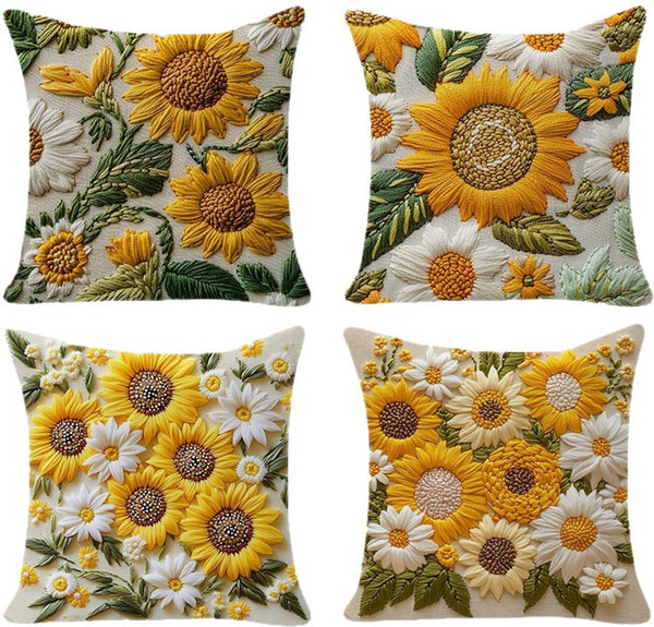 4 Pieces 45*45 Cm Flat Pillowcase Soft Sunflower Decoration Modern Suitable For Beds Sofas Living Rooms Bedrooms. Pillow Cases
