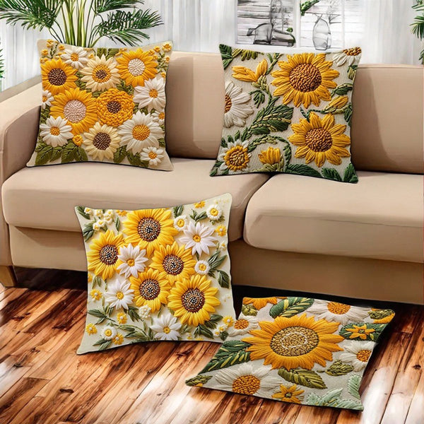 4 Pieces 45*45 Cm Flat Pillowcase Soft Sunflower Decoration Modern Suitable For Beds Sofas Living Rooms Bedrooms. Pillow Cases