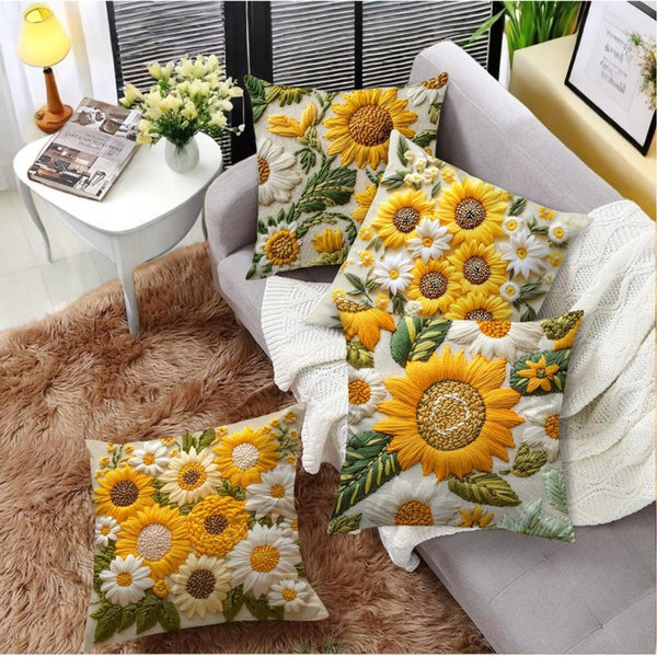 4 Pieces 45*45 Cm Flat Pillowcase Soft Sunflower Decoration Modern Suitable For Beds Sofas Living Rooms Bedrooms. Pillow Cases