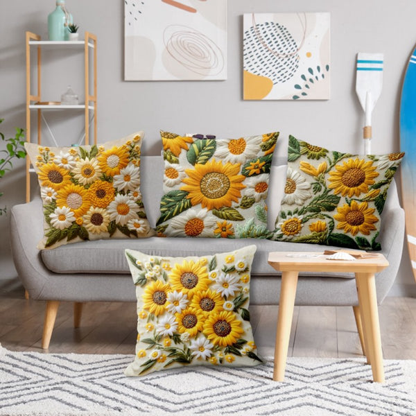 4 Pieces 45*45 Cm Flat Pillowcase Soft Sunflower Decoration Modern Suitable For Beds Sofas Living Rooms Bedrooms. Pillow Cases