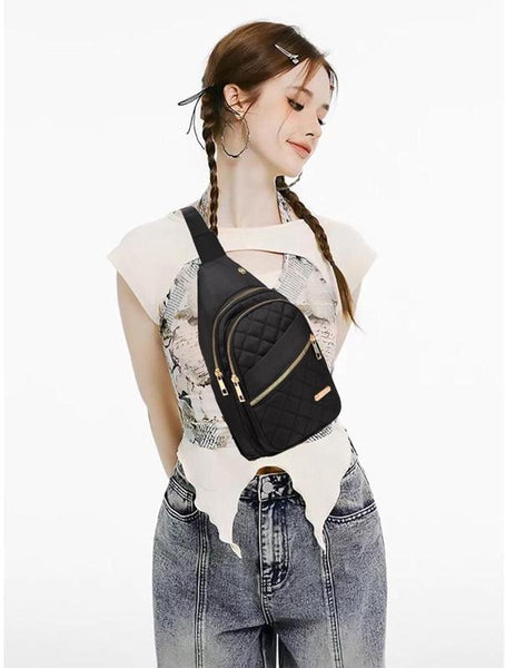 Unisex Shoulder Sling Bag 5 Storage Pockets And Cable Grommet Adjustable Carrying Style Crossbody/Shoulder/Chest White Women's Bags & Handbags