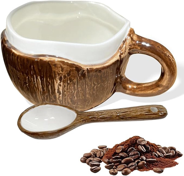 Coconut Shaped Ceramic Mug With Spoon 10Oz Tropical Drinkware Cups Mugs & Glasses