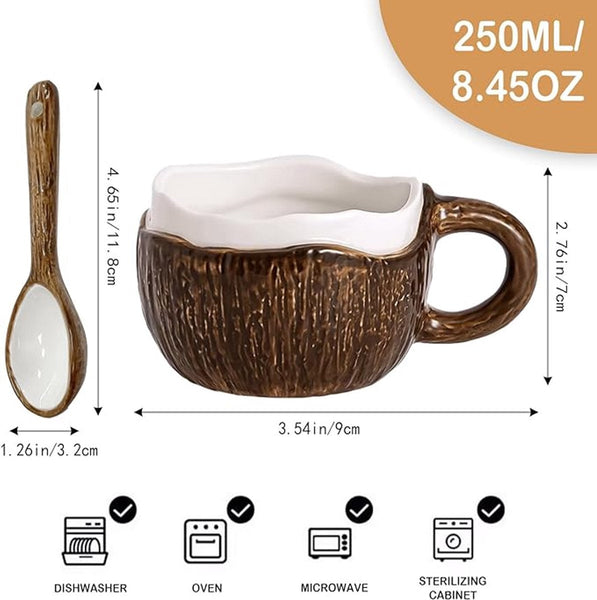 Coconut Shaped Ceramic Mug With Spoon 10Oz Tropical Drinkware Cups Mugs & Glasses