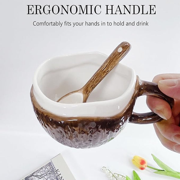 Coconut Shaped Ceramic Mug With Spoon 10Oz Tropical Drinkware Cups Mugs & Glasses