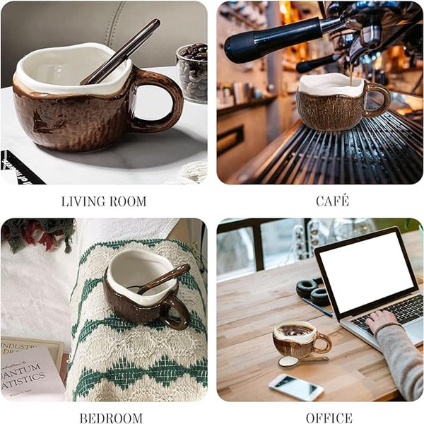 Coconut Shaped Ceramic Mug With Spoon 10Oz Tropical Drinkware Cups Mugs & Glasses