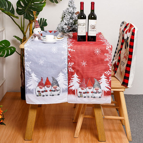 Christmas Gnome Snowflake Table Runner Set Gray & Red Seasonal Decorations