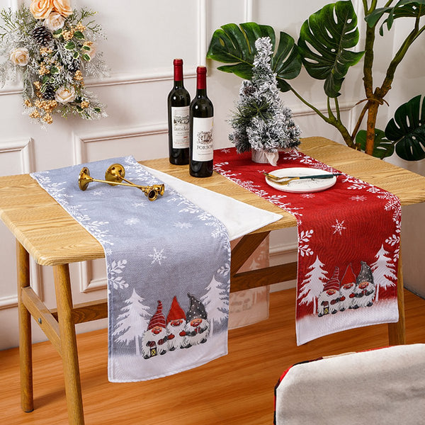 Christmas Gnome Snowflake Table Runner Set Gray & Red Seasonal Decorations