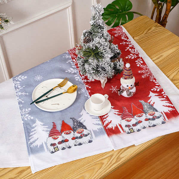 Christmas Gnome Snowflake Table Runner Set Gray & Red Seasonal Decorations