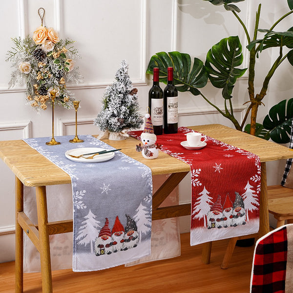 Christmas Gnome Snowflake Table Runner Set Gray & Red Seasonal Decorations