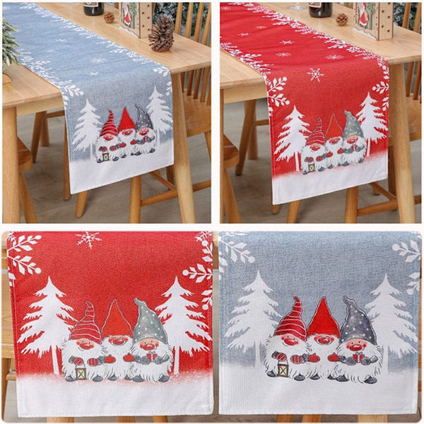 Christmas Gnome Snowflake Table Runner Set Gray & Red Seasonal Decorations