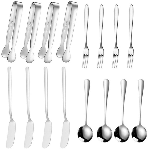 Cutlery Set 16 Piece Cheese Knife | Pastry Forks| Oval Coffee Spoons Kitchen Tongs & Serving Cutlery Sets