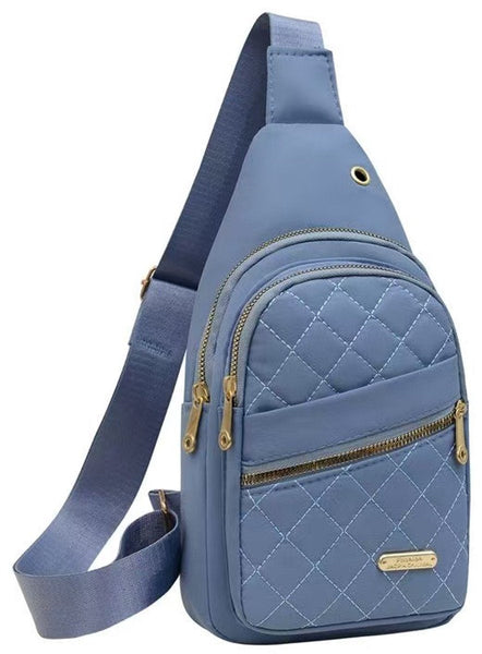 Unisex Shoulder Sling Bag 5 Storage Pockets & Cable Grommet Adjustable Carrying Style (Crossbody/Shoulder/Chest) Blue Bags
