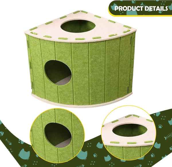 Cat House Basket Den Felt Shaped Bed Suitable For All Seasons Warm | Scratch Resistant Pet Deep Sleeping Green Pet Beds