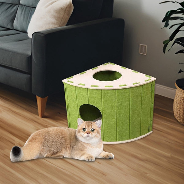 Cat House Basket Den Felt Shaped Bed Suitable For All Seasons Warm | Scratch Resistant Pet Deep Sleeping Green Pet Beds