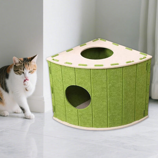 Cat House Basket Den Felt Shaped Bed Suitable For All Seasons Warm | Scratch Resistant Pet Deep Sleeping Green Pet Beds