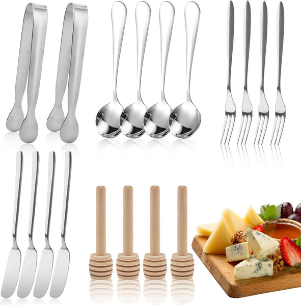 Cutlery Set 16 Piece Cheese Knife | Pastry Forks Oval Coffee Spoons Kitchen Tongs & Serving Stirring Cutlery Sets