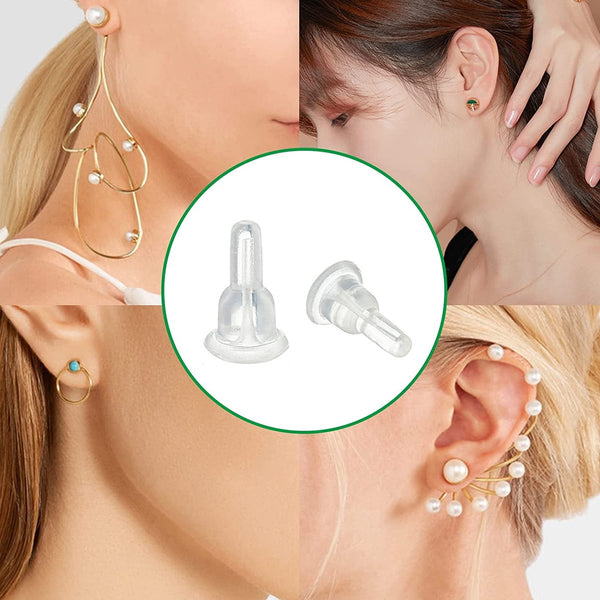 50 Silicone Earring Backs Full Coverage Clear Dustproof Hypoallergenic Soft Cushions For Stabilizing Hooks (10X6mm) Earrings