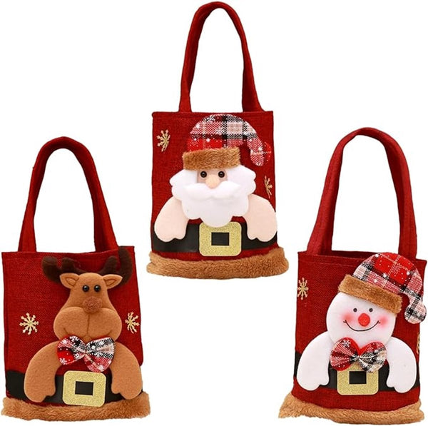 Christmas Set Of 3 Velvet Material Candy For Kids Apple Reusable Party 35*20Cm Gift Bags