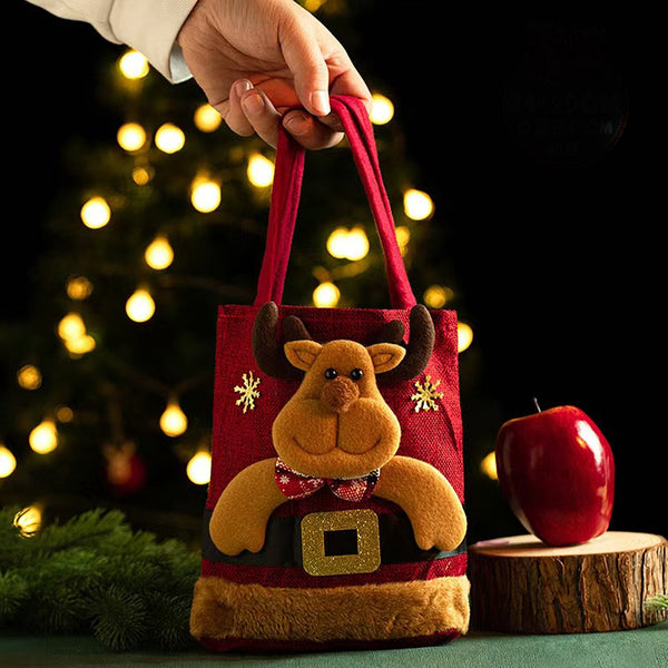 Christmas Set Of 3 Velvet Material Candy For Kids Apple Reusable Party 35*20Cm Gift Bags