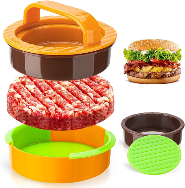 3 In 1 Non Stick Hamburger Patty Maker For Sliders And Stuffed Burgers Orange Hamburger & Meatball Makers