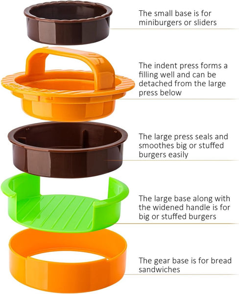 3 In 1 Non Stick Hamburger Patty Maker For Sliders And Stuffed Burgers Orange Hamburger & Meatball Makers