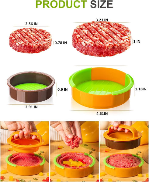 3 In 1 Non Stick Hamburger Patty Maker For Sliders And Stuffed Burgers Orange Hamburger & Meatball Makers