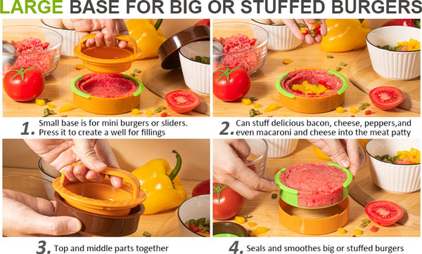 3 In 1 Non Stick Hamburger Patty Maker For Sliders And Stuffed Burgers Orange Hamburger & Meatball Makers