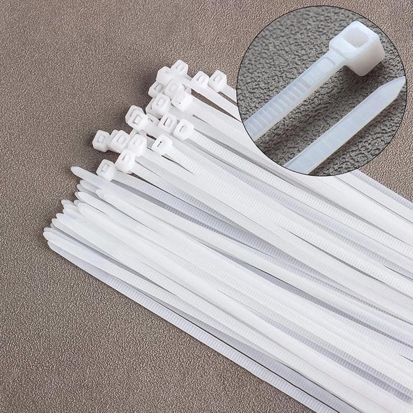 Nylon Cable Ties Pack Of 100 300Mm X 4.8Mm Large White Extra Strong Tensile Strength 23Kg Self Locking Plastic Suitable For Home Garden And Office Use