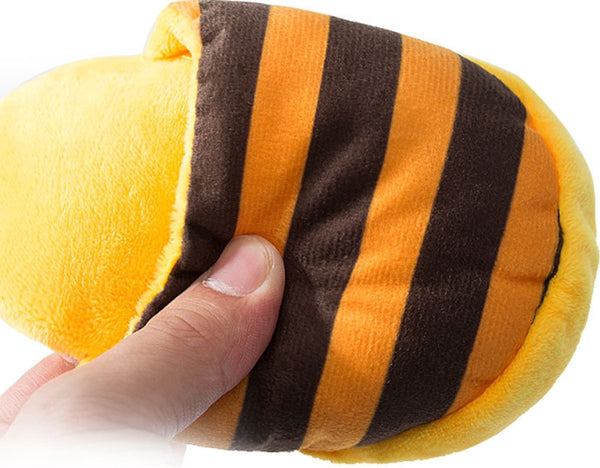 Cuddly Slipper Shape Interactive Yellow Brown Stripes Dog Toys