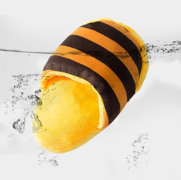 Cuddly Slipper Shape Interactive Yellow Brown Stripes Dog Toys