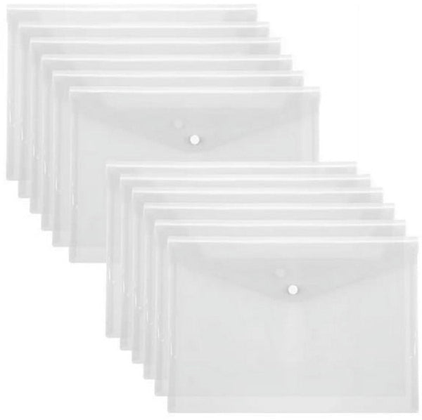 Waterproof Folder Plastic Envelope 12 Pack Transparent A4 Letterhead Size With Snap Closure Suitable For Schools And Offices School Supplies