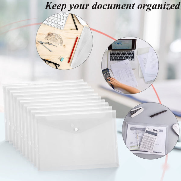 Waterproof Folder Plastic Envelope 12 Pack Transparent A4 Letterhead Size With Snap Closure Suitable For Schools And Offices School Supplies