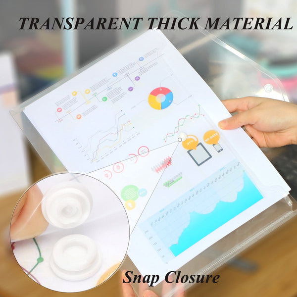 Waterproof Folder Plastic Envelope 12 Pack Transparent A4 Letterhead Size With Snap Closure Suitable For Schools And Offices School Supplies
