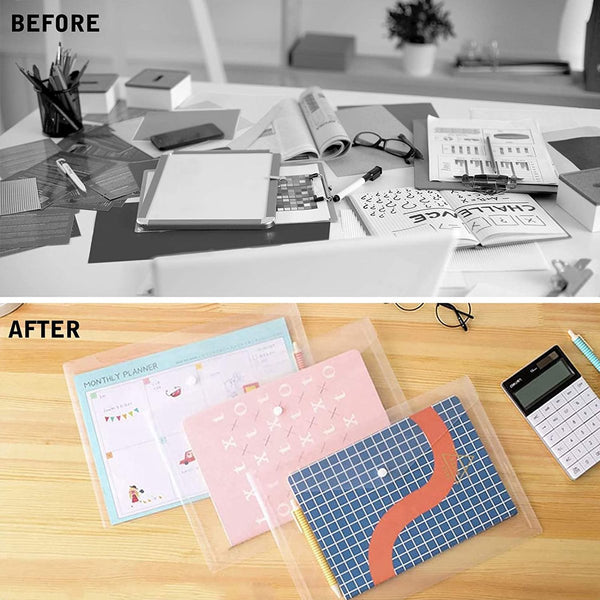 Waterproof Folder Plastic Envelope 12 Pack Transparent A4 Letterhead Size With Snap Closure Suitable For Schools And Offices School Supplies