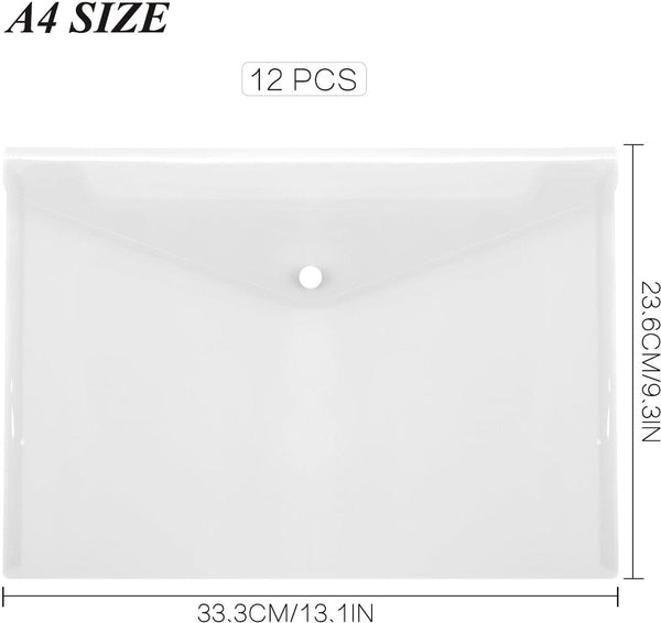 Waterproof Folder Plastic Envelope 12 Pack Transparent A4 Letterhead Size With Snap Closure Suitable For Schools And Offices School Supplies