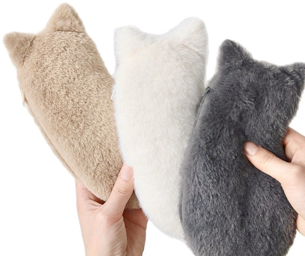 Cute Cat Shaped Storage Bag Lightweight & Portable Pencil Case For School Office Travel (Khaki) Makeup Bags & Cases