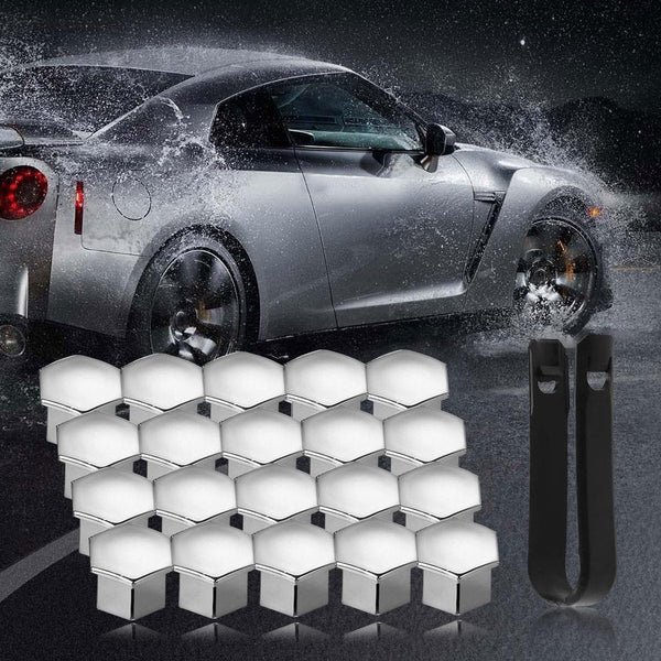 Universal Wheel Bolt Covers 20 Pieces 17 Mm Hexagon Nut Protector With Puller Suitable For All Car Brands Silver Valve Stems Caps