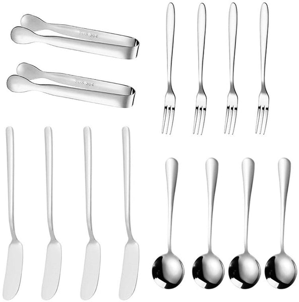 Cutlery Set 14 Piece Cheese Knife | Pastry Forks| Oval Coffee Spoons Kitchen Tongs & Serving Cutlery Sets