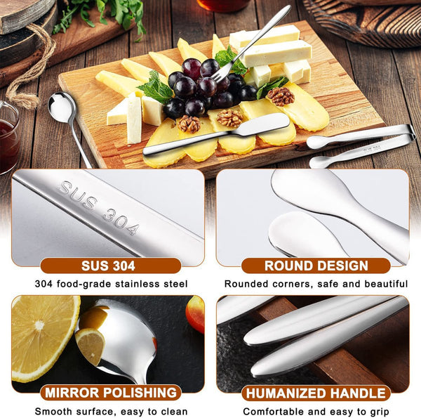 Cutlery Set 14 Piece Cheese Knife | Pastry Forks| Oval Coffee Spoons Kitchen Tongs & Serving Cutlery Sets