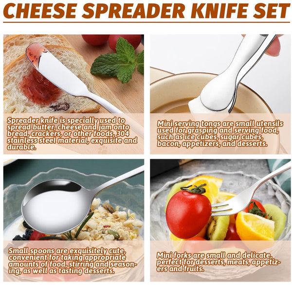 Cutlery Set 14 Piece Cheese Knife | Pastry Forks| Oval Coffee Spoons Kitchen Tongs & Serving Cutlery Sets